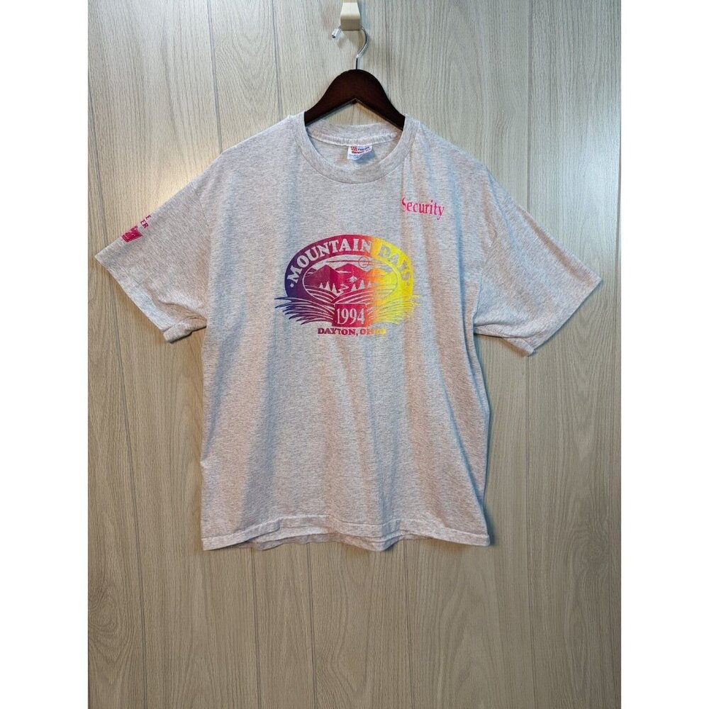 Vtg Security Mountain Days Rainbow Graphic T-shirt Hanes Beefy XL 50/50 1994